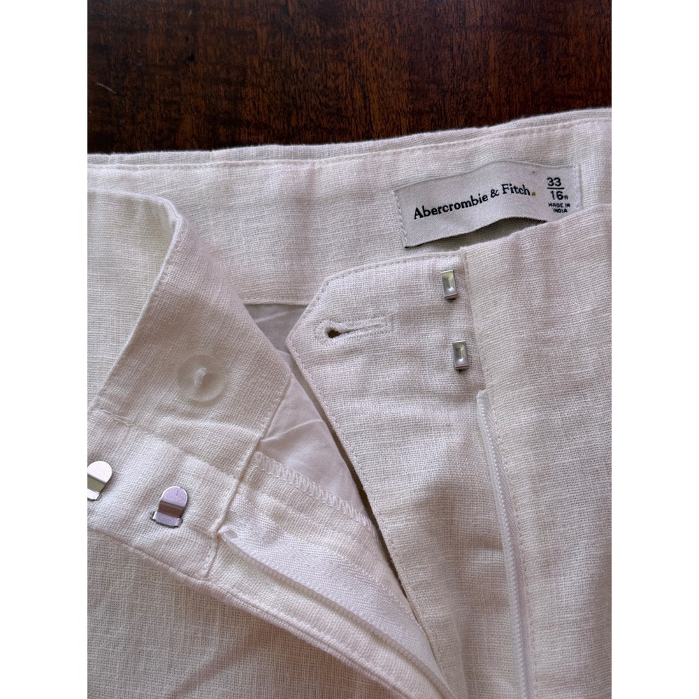 Abercrombie & Fitch Women Cream Linen Blend Crop Pants Size 16 33 Flat Front - Picture 5 of 13